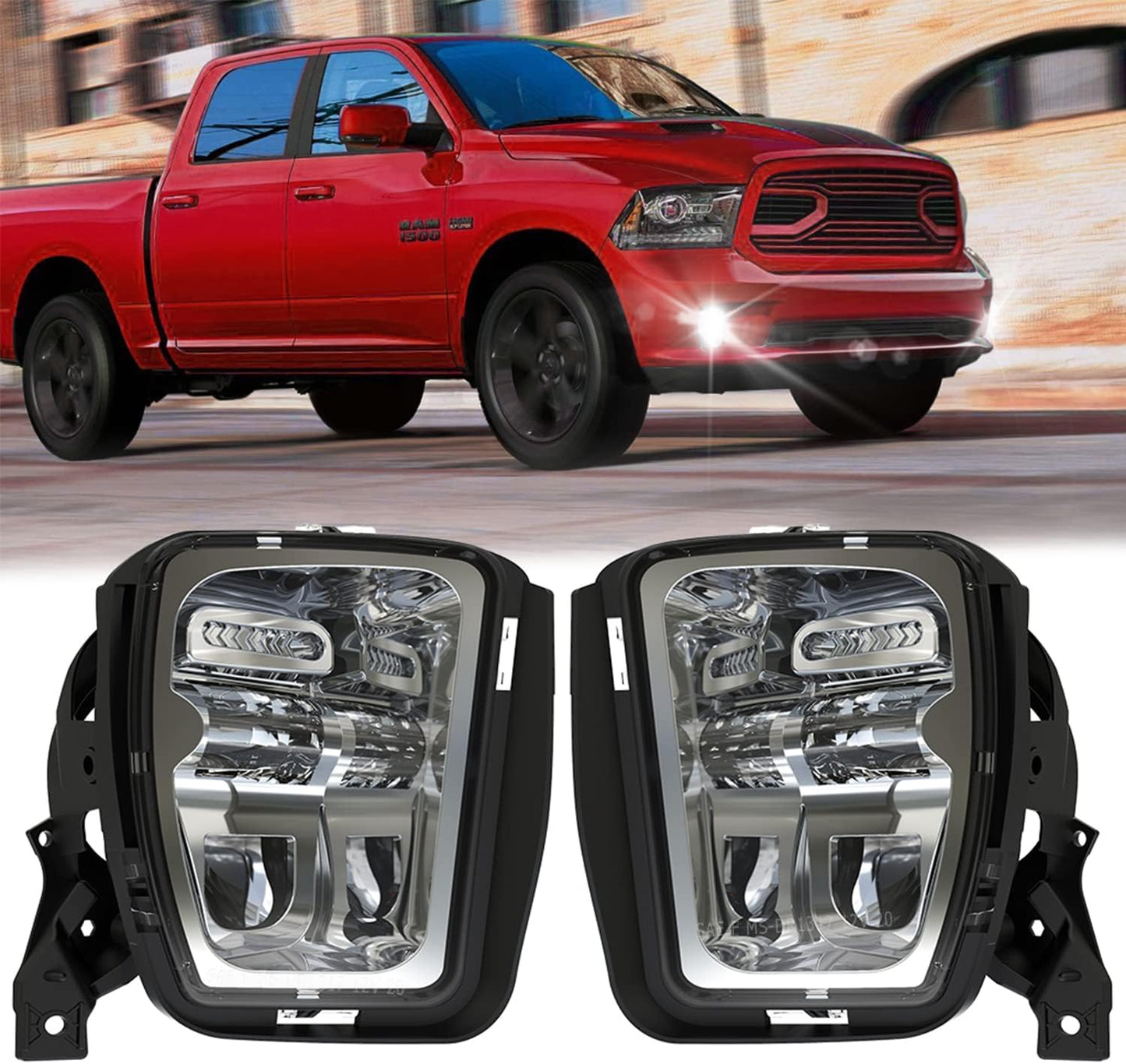 New Version LED Fog Lights Compatible with Dodge Ram 1500 2013 2014 2015 2016 2017 2018 Bumper Driving Fog Lamps Replacement – 1 Pair Black