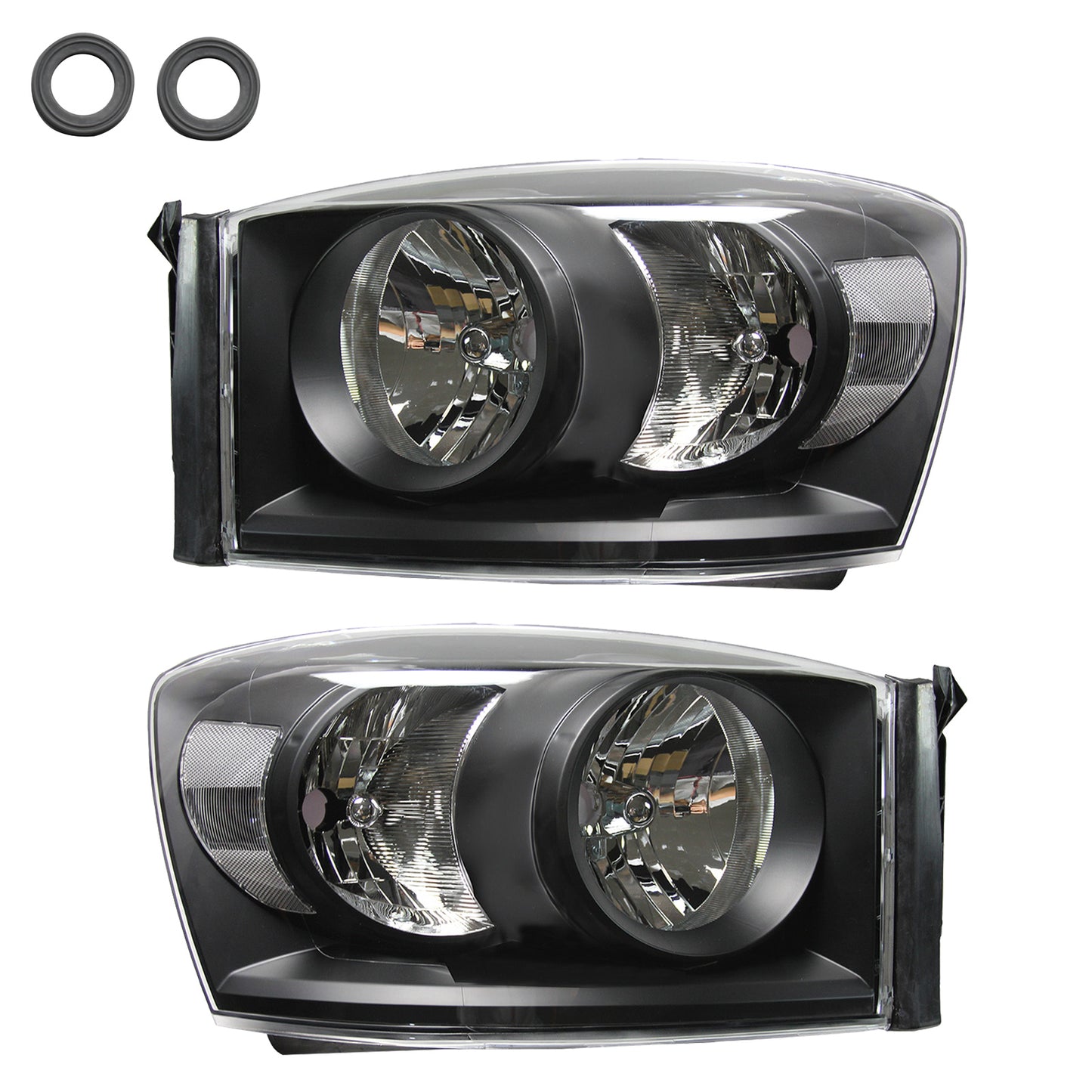 1 Pair Left Right Headlight Assembly compatible with 06-08 Ram 1500/2500/3500 Black Housing