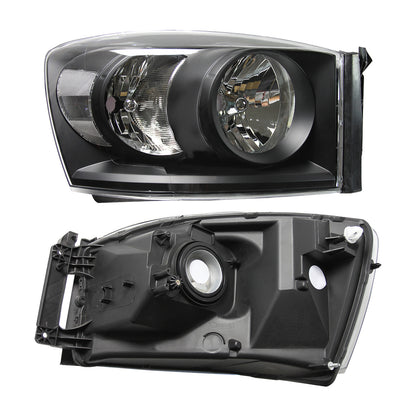 1 Pair Left Right Headlight Assembly compatible with 06-08 Ram 1500/2500/3500 Black Housing