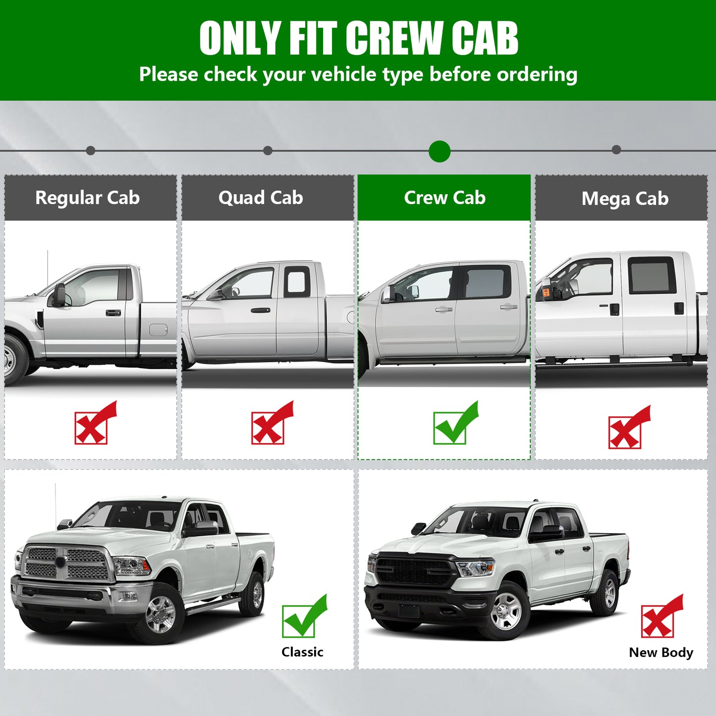 Running Board compatible with 09-18 Ram 1500 Crew Cab 10-22 Ram 2500/3500 19-23 1500 Classic