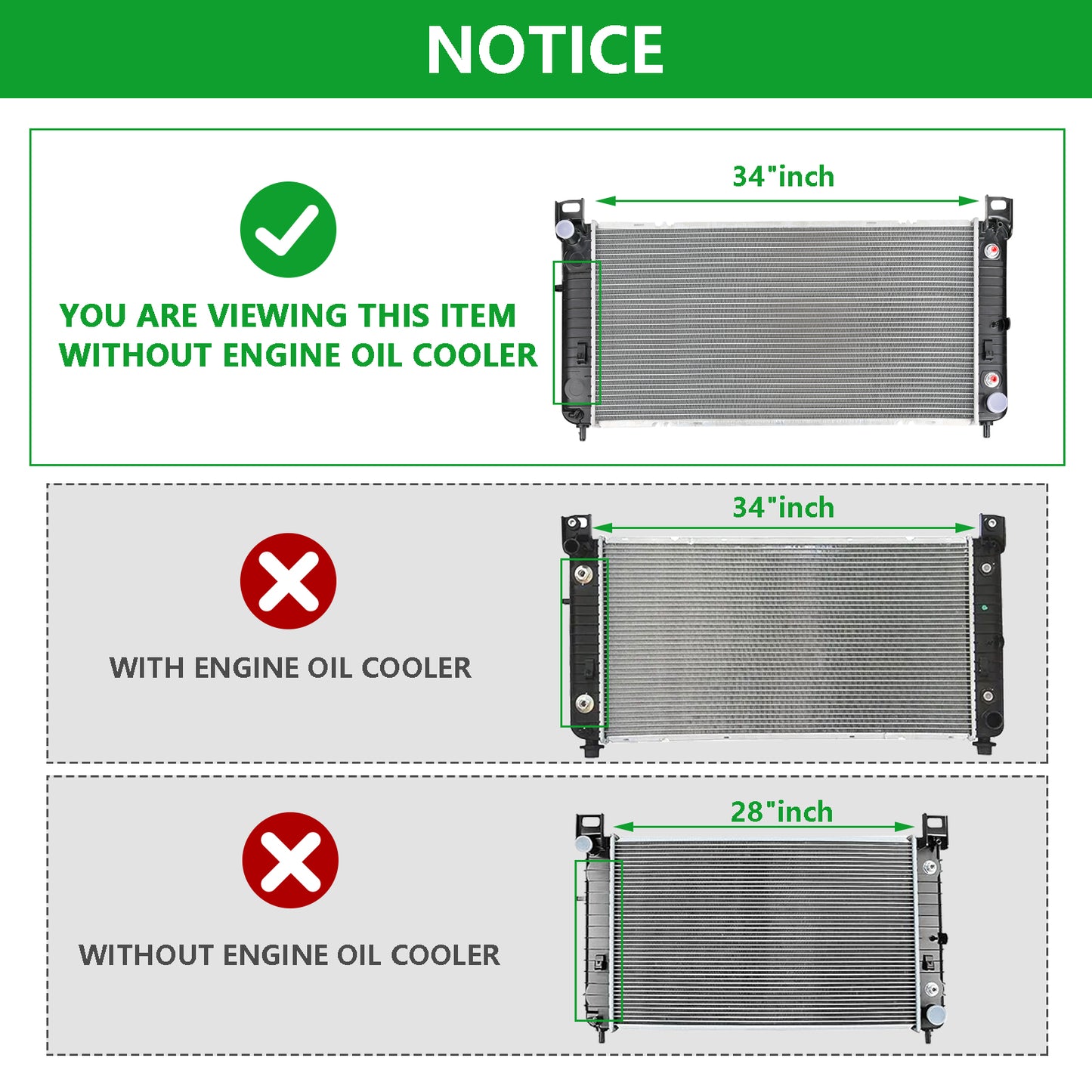 34'' Radiator compatible with Chevy Silverado 1500 GMC Yukon Cadillac Escalade 4.8 5.3L 6.0L 2423