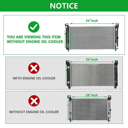 34'' Radiator compatible with Chevy Silverado 1500 GMC Yukon Cadillac Escalade 4.8 5.3L 6.0L 2423