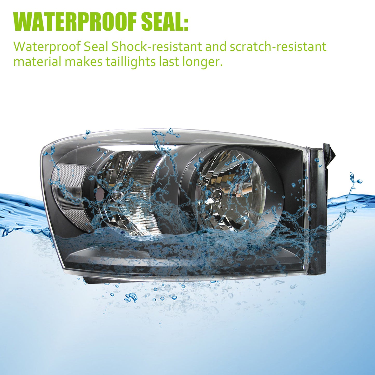 1 Pair Left Right Headlight Assembly compatible with 06-08 Ram 1500/2500/3500 Black Housing