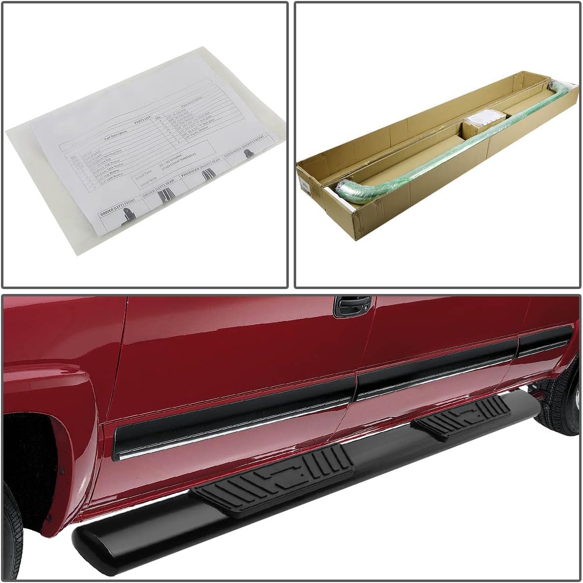 5" Running Boards compatible with Truck 1999-2016 Ford F250-550 Super Duty Extended Cab, Stainless Steel Nerf Bars, Black Powdercoated Non-Slip Side Steps