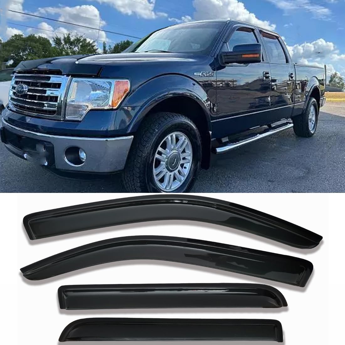 94515 Side Window Visor Rain Guards for 07-14 Chevy Silverado 1500 & GMC Sierra 1500 2500HD 3500HD Crew Cab/Avalanche/Suburban/Yukon XL Wind Deflectors Windnow Shade Vent Sun Visors 4PCS