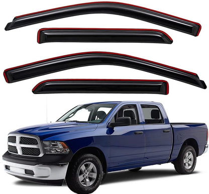 4pcs In-Channel Wind Deflector Visor Rain Guard, compatible with 2009-2018 Dodge Ram 1500 Crew Cab, 2010-2025 Ram 2500 & 3500 Crew & Mega Cab, 2019-2024 Ram 1500 Classic Crew Cab, Smoke