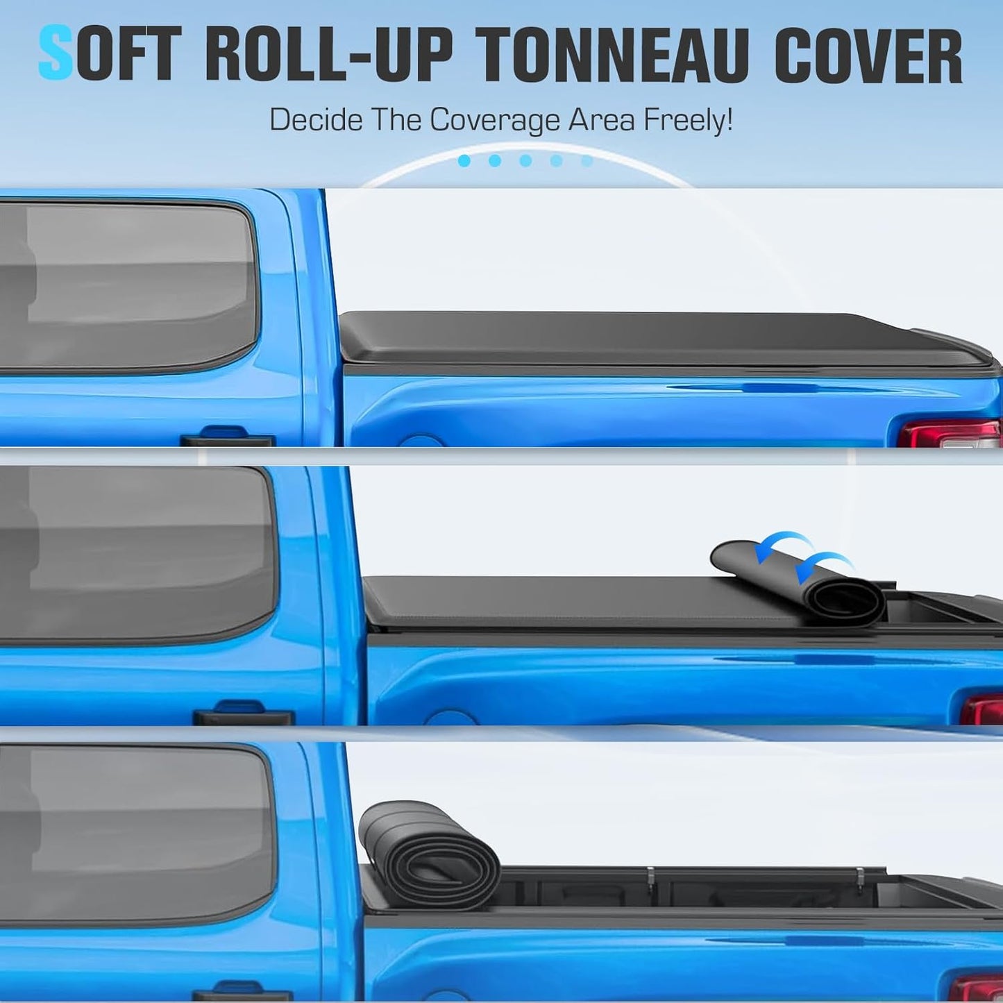 6.4Ft Soft Roll Up Tonneau Cover compatible with 2003-2010, 2011-2018, 2019-2023 Dodge Ram 1500, 2011-2024 Ram 2500 3500 6.4 Ft Bed Fleetside Without Rambox