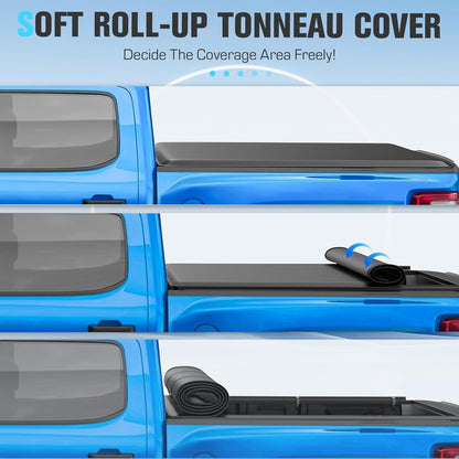 6.4Ft Soft Roll Up Tonneau Cover compatible with 2003-2010, 2011-2018, 2019-2023 Dodge Ram 1500, 2011-2024 Ram 2500 3500 6.4 Ft Bed Fleetside Without Rambox