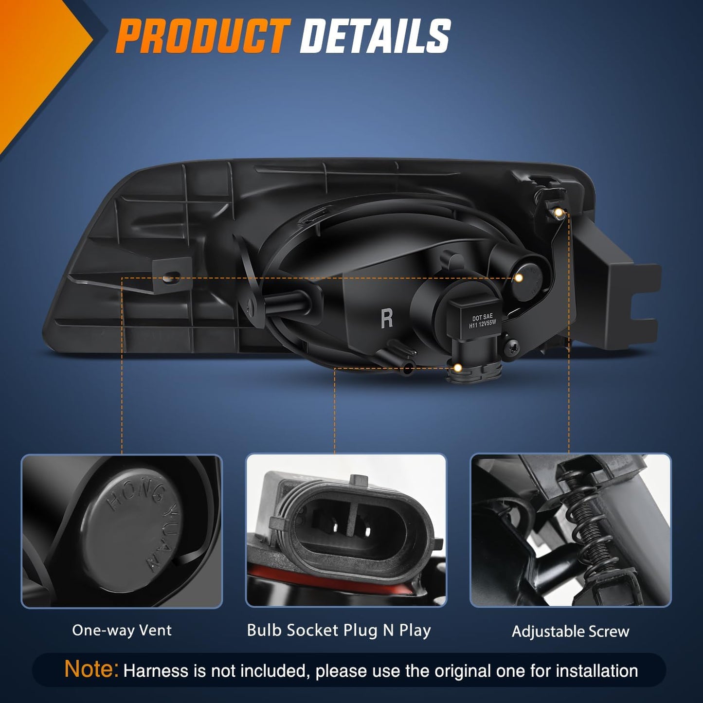 Fog Lights Assembly Compatible with 2006 2007 Honda Accord Sedan 4 Door w/H11 12V 55W Bulbs Clear Lens Driver and Passenger Side