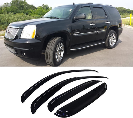 4pcs Tape-On Window Visors for 07-14 Chevy Tahoe/GMC Yukon Sun Rain Guard Shield Shade Smoke 94514