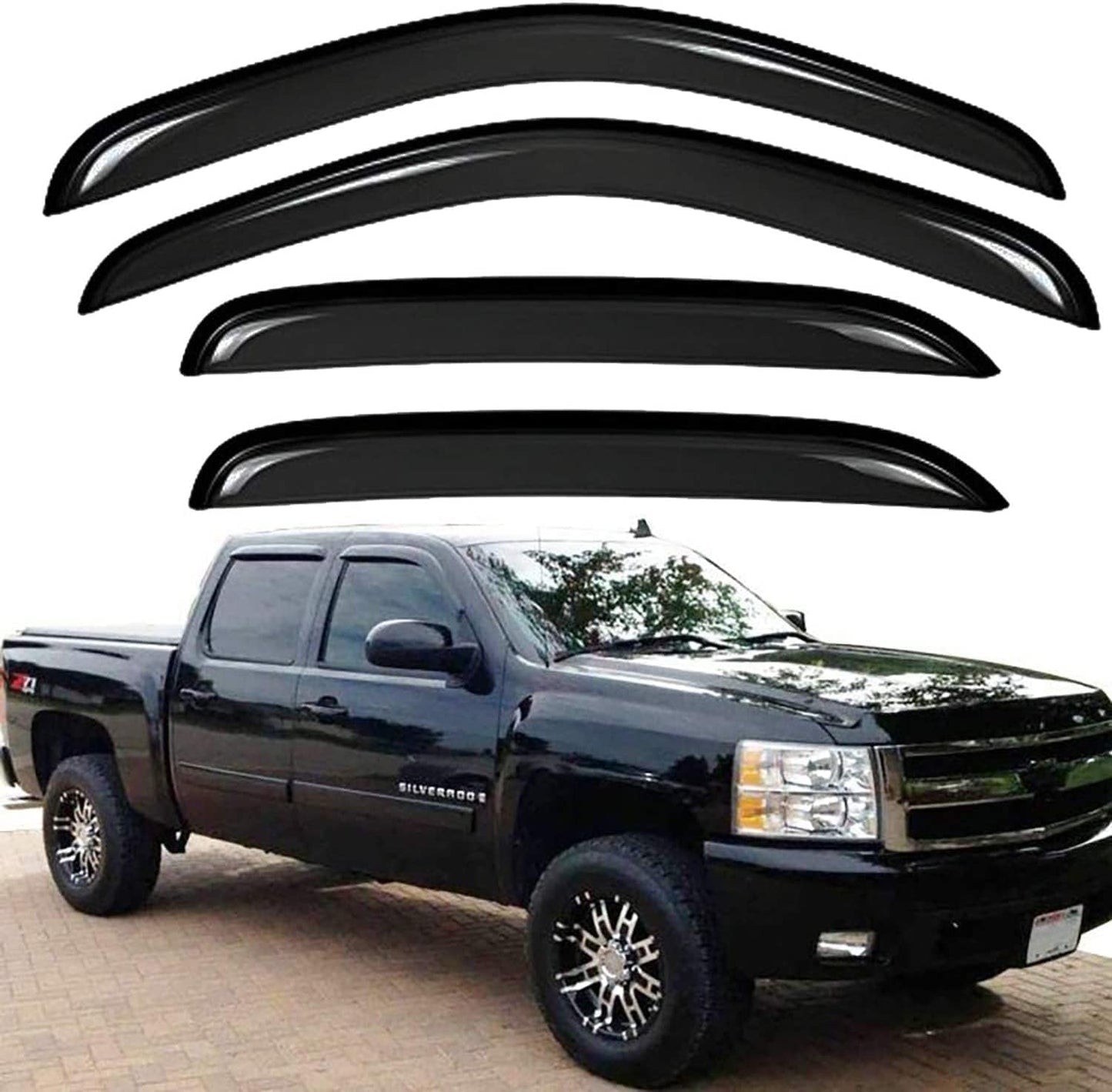 Tape On Side Window Deflectors Vent Window Visor for 2015-2018 Chevy Silverado & GMC Sierra 1500 2500HD 3500HD Double/Extended Cab Rain Guards Sun Shade 4PC-Set Truck Accessories