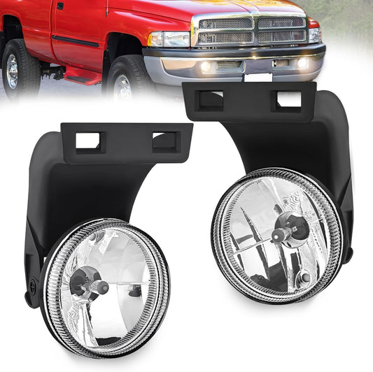 Fog Lights Assembly Compatible with 1994 1995 1996 1997 1998 1999 2000 2001 Dodge Ram 1500 2500 3500 2002 RAM 2500 3500 Pick Up Truck Clear w/881 12V Halogen Bulbs