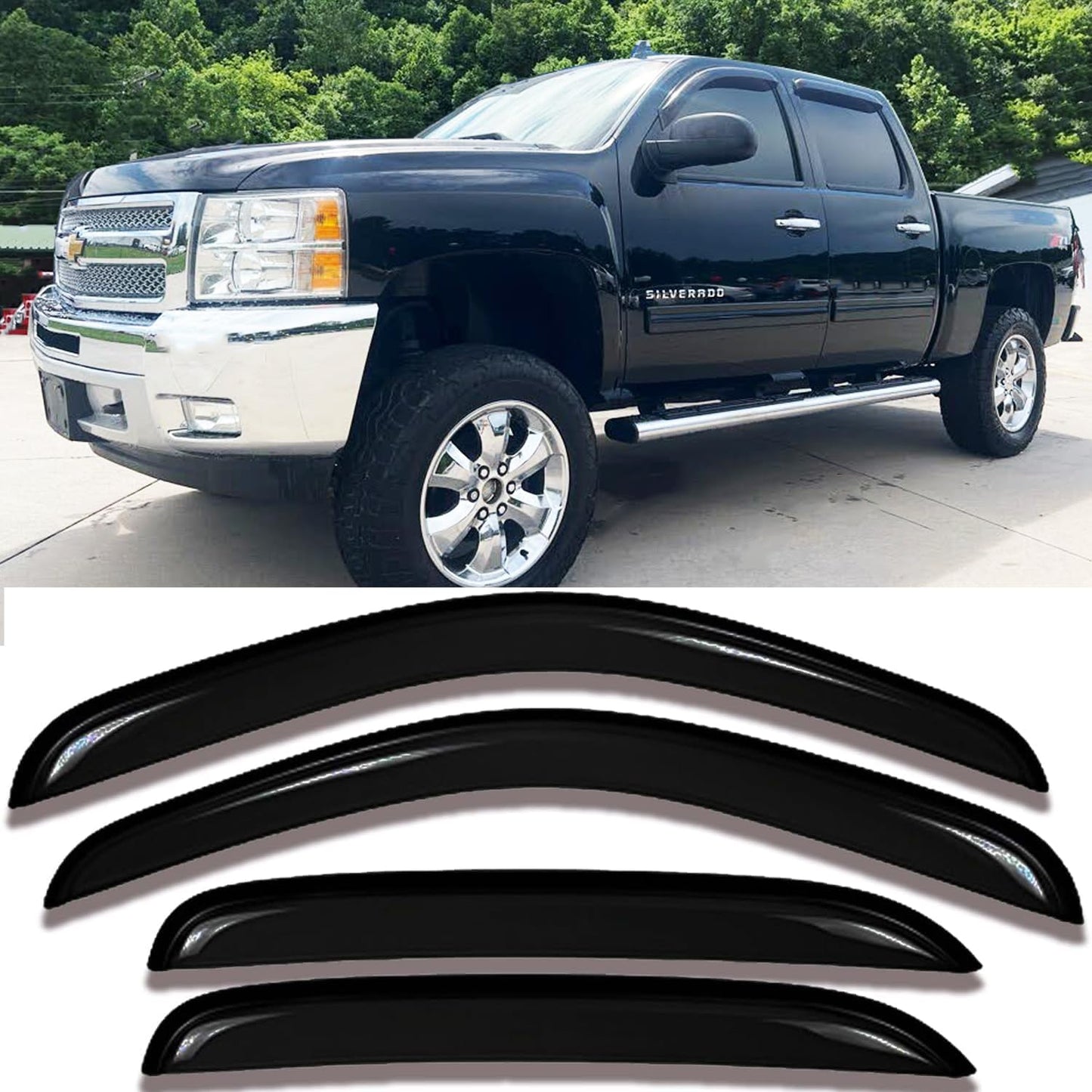Tape On Side Window Deflectors Vent Window Visor for 2015-2018 Chevy Silverado & GMC Sierra 1500 2500HD 3500HD Double/Extended Cab Rain Guards Sun Shade 4PC-Set Truck Accessories