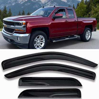 Tape On Side Window Deflectors Vent Window Visor for 2015-2018 Chevy Silverado & GMC Sierra 1500 2500HD 3500HD Double/Extended Cab Rain Guards Sun Shade 4PC-Set Truck Accessories