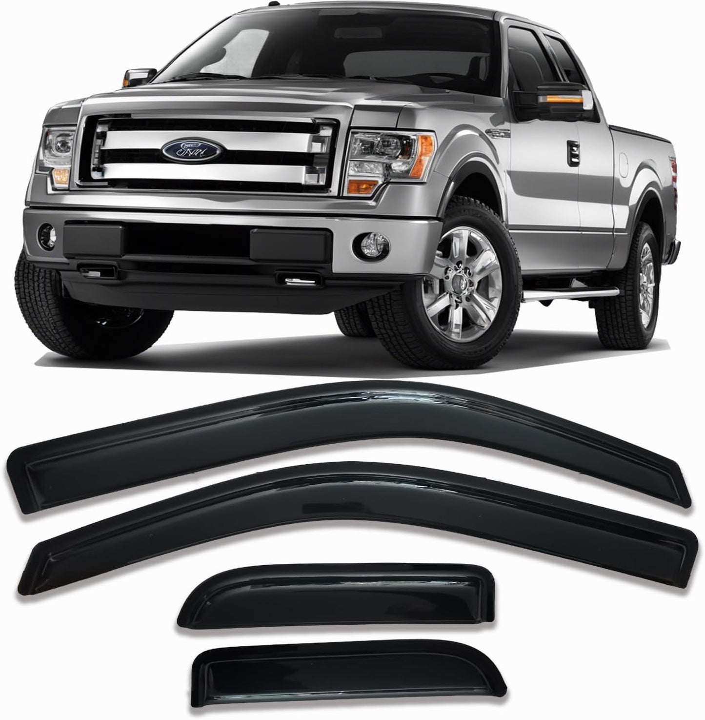 94515 Side Window Visor Rain Guards for 07-14 Chevy Silverado 1500 & GMC Sierra 1500 2500HD 3500HD Crew Cab/Avalanche/Suburban/Yukon XL Wind Deflectors Windnow Shade Vent Sun Visors 4PCS