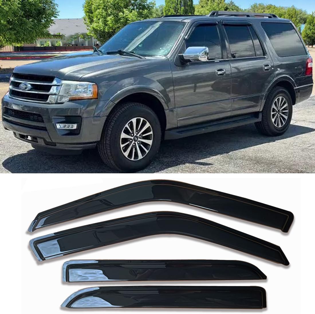 94515 Side Window Visor Rain Guards for 07-14 Chevy Silverado 1500 & GMC Sierra 1500 2500HD 3500HD Crew Cab/Avalanche/Suburban/Yukon XL Wind Deflectors Windnow Shade Vent Sun Visors 4PCS