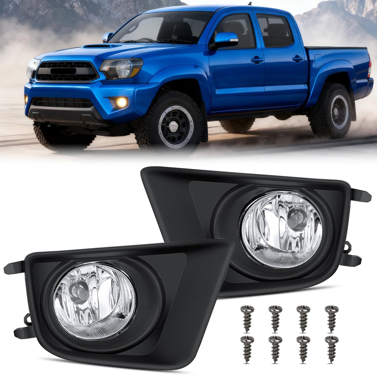 Fog Lights Assembly Compatible with 2001 2002 2003 2004 2005 2006 2007 Toyota Sequoia 2000-2006 Tundra(NOT fit steel front bumper models) w/9006 12V 51W Bulbs Clear Lens