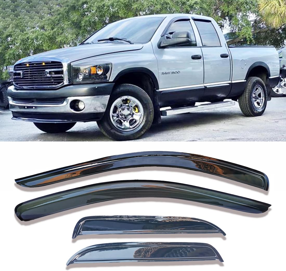 Tape On Side Window Deflectors Vent Window Visor for 2015-2018 Chevy Silverado & GMC Sierra 1500 2500HD 3500HD Double/Extended Cab Rain Guards Sun Shade 4PC-Set Truck Accessories