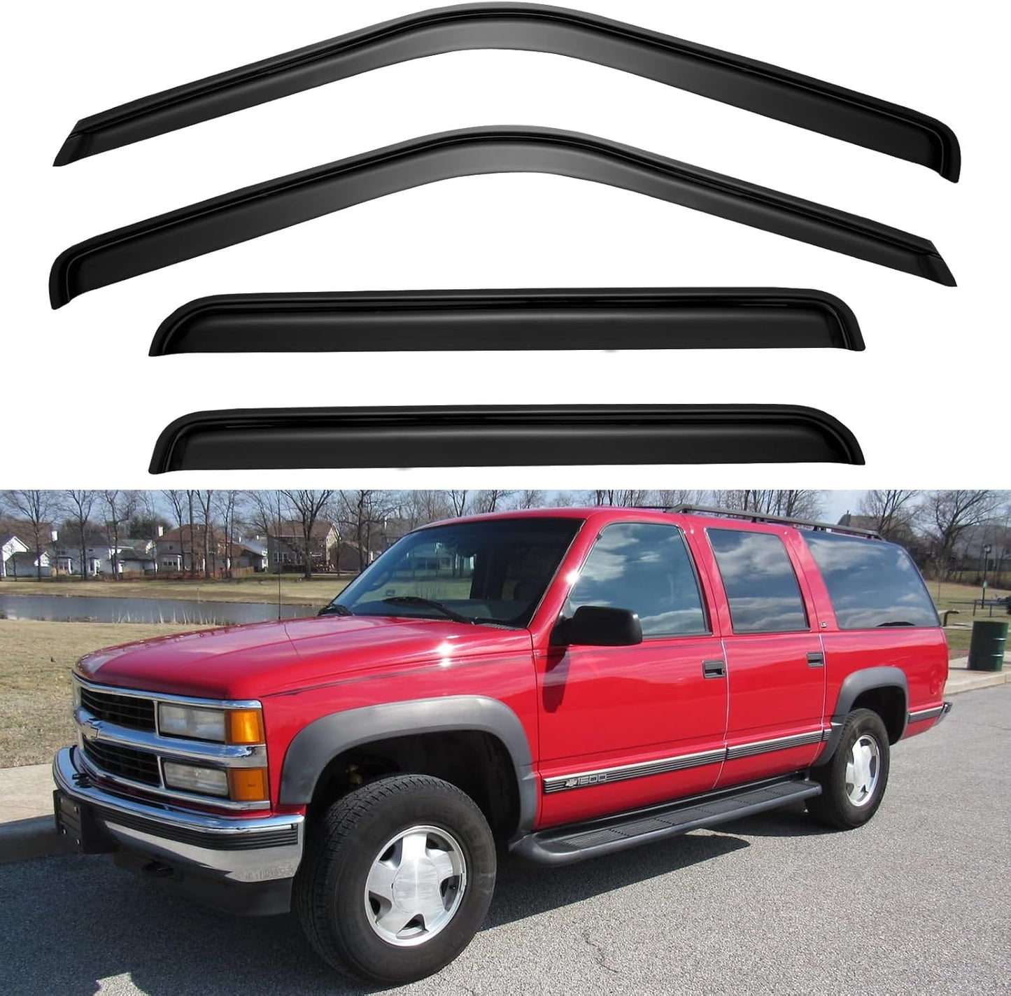 Window Visors Rain Guards for Chevy Tahoe/GMC Yukon 2000-2006, Out-Channel Window Vent Wind Deflectors Visors Shades for 2002-2006 Cadillac Escalade
