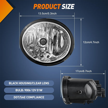 Fog Lights Assembly Compatible with 2001 2002 2003 2004 2005 2006 2007 Toyota Sequoia 2000-2006 Tundra(NOT fit steel front bumper models) w/9006 12V 51W Bulbs Clear Lens