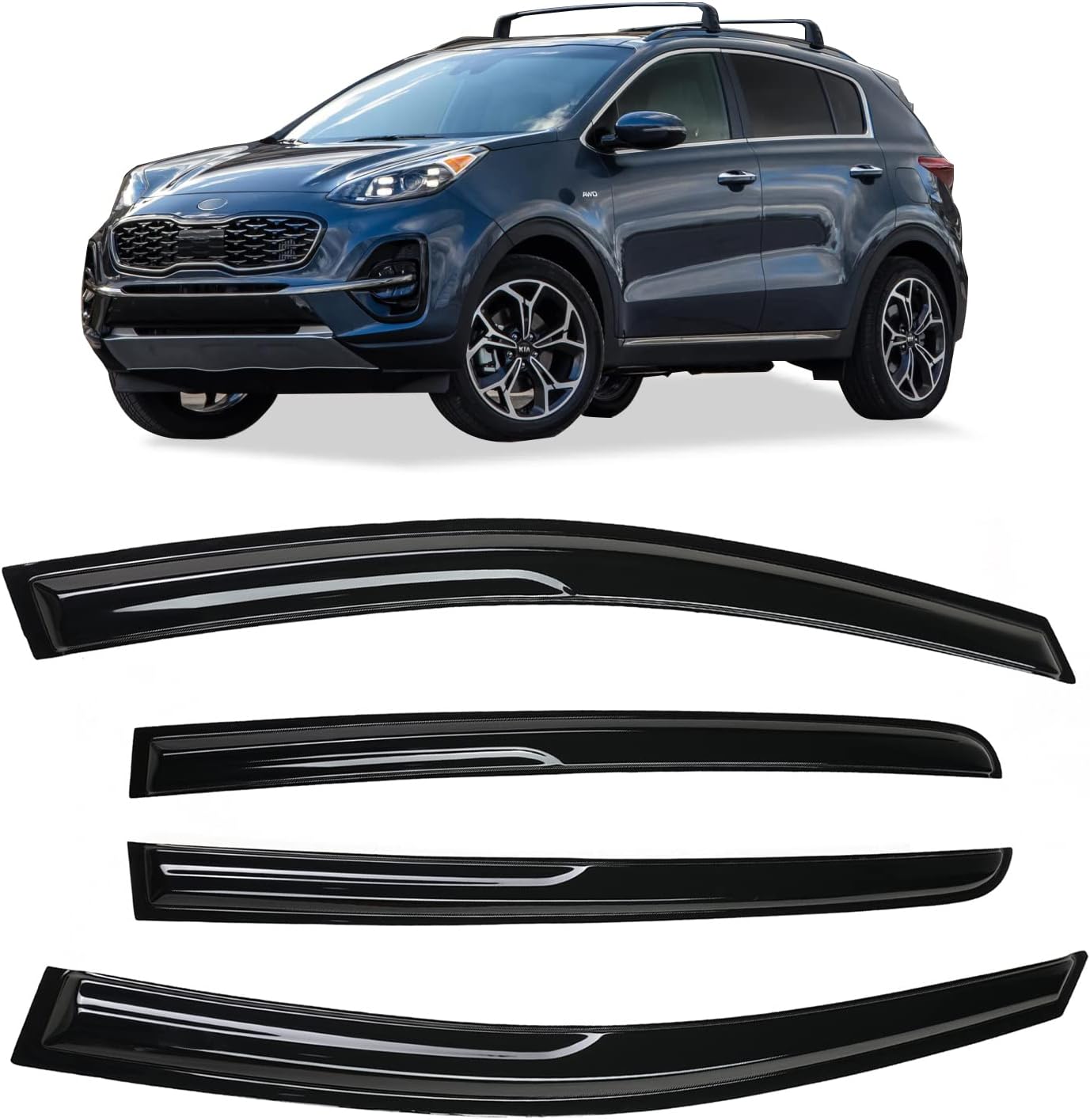 4pcs Window Visor Fit compatible with 2016-2021 Honda Civic Window Vent Deflector Visors