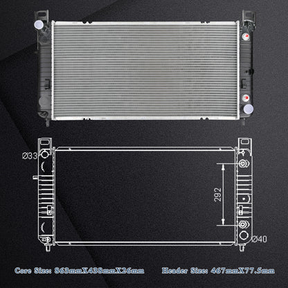 34'' Radiator compatible with Chevy Silverado 1500 GMC Yukon Cadillac Escalade 4.8 5.3L 6.0L 2423