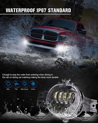 New Version LED Fog Light Compatible with Dodge Ram 1500 2002-2008 Dodge Ram 2500/3500 Pickup Truck 2003 2004 2005 2006 2007 2008 2009-1 Pair Black