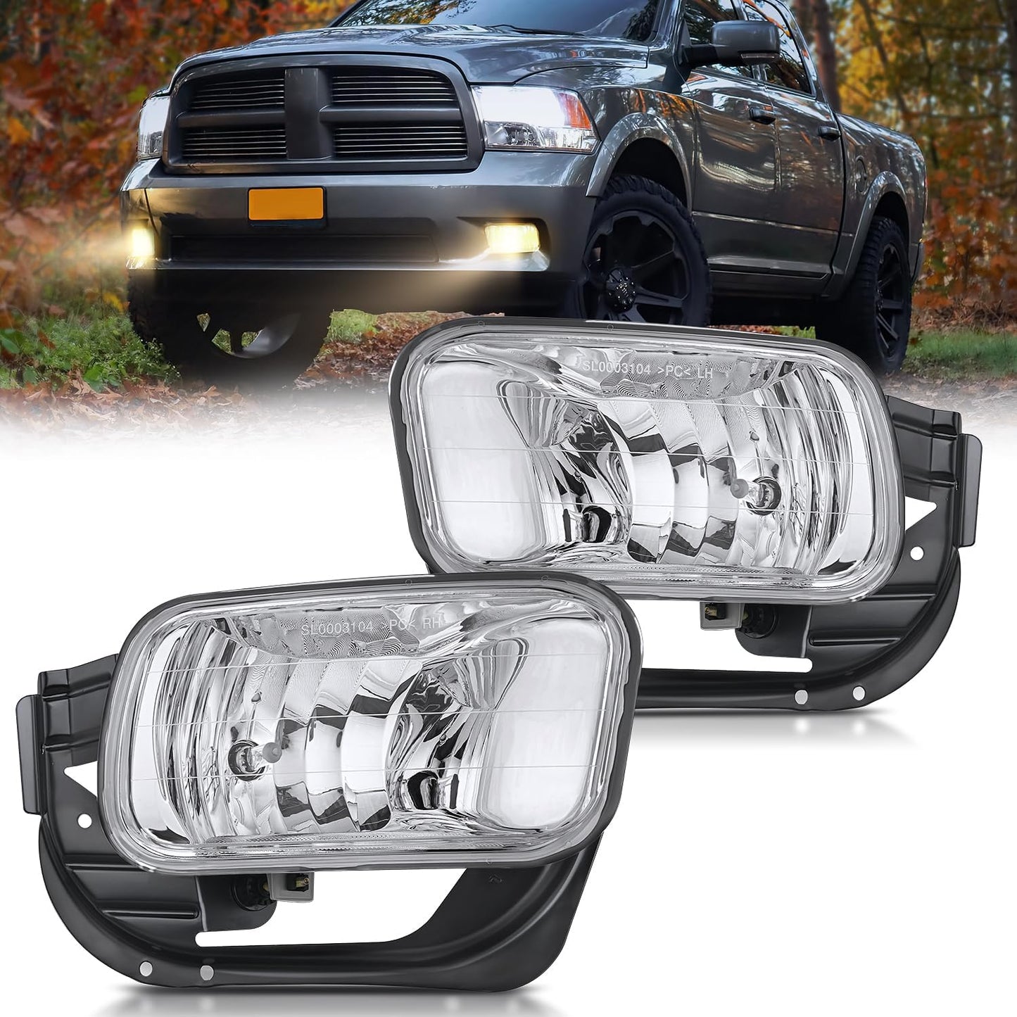 Fog Lights Assembly Compatible with 1994 1995 1996 1997 1998 1999 2000 2001 Dodge Ram 1500 2500 3500 2002 RAM 2500 3500 Pick Up Truck Clear w/881 12V Halogen Bulbs