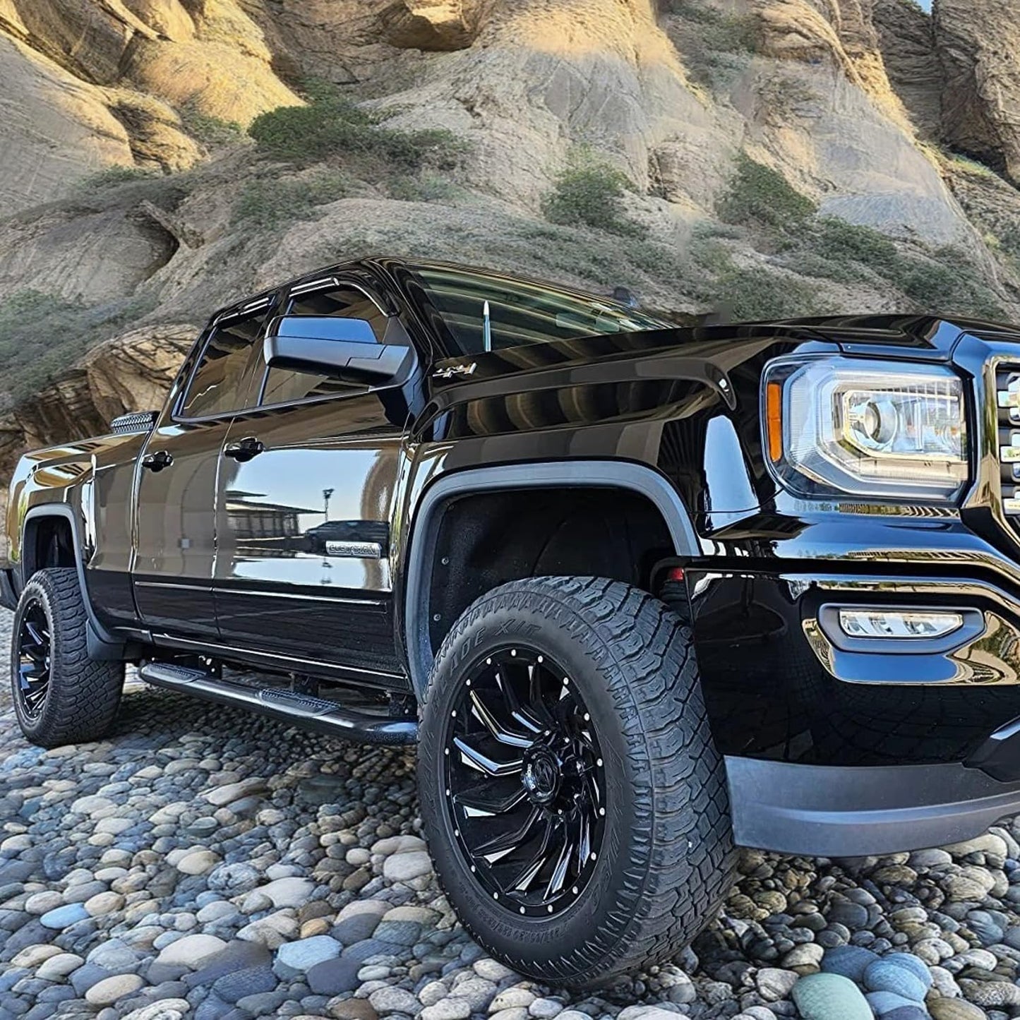 Tape On Side Window Deflectors Vent Window Visor for 2015-2018 Chevy Silverado & GMC Sierra 1500 2500HD 3500HD Double/Extended Cab Rain Guards Sun Shade 4PC-Set Truck Accessories