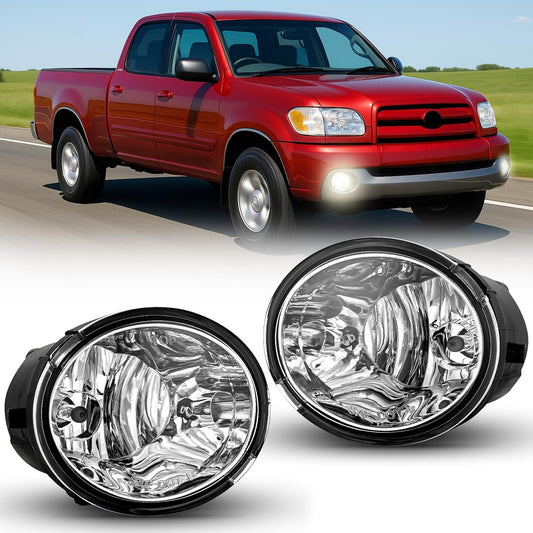 Fog Lights Assembly Compatible with 2001 2002 2003 2004 2005 2006 2007 Toyota Sequoia 2000-2006 Tundra(NOT fit steel front bumper models) w/9006 12V 51W Bulbs Clear Lens