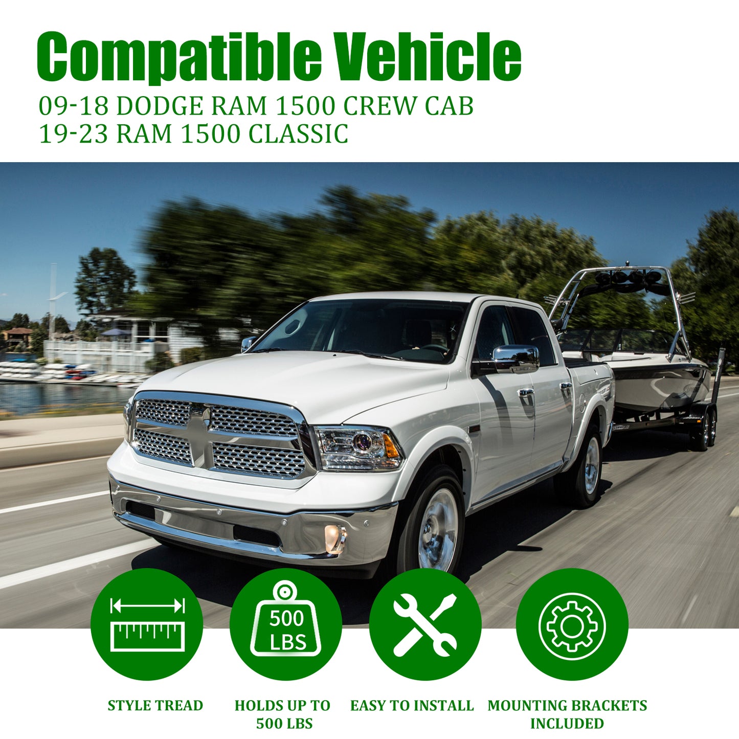 Running Board compatible with 09-18 Ram 1500 Crew Cab 10-22 Ram 2500/3500 19-23 1500 Classic