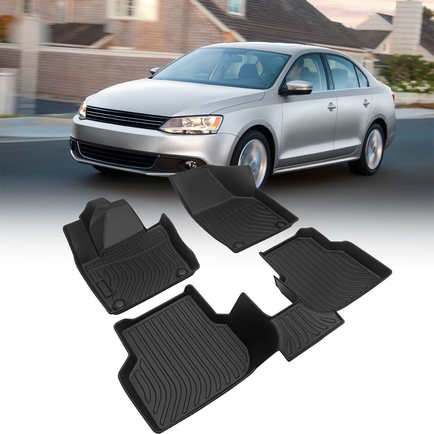 Car Floor Mats compatible with 2012-2018 Volkswagen Jetta Black All-Weather TPE Rubber