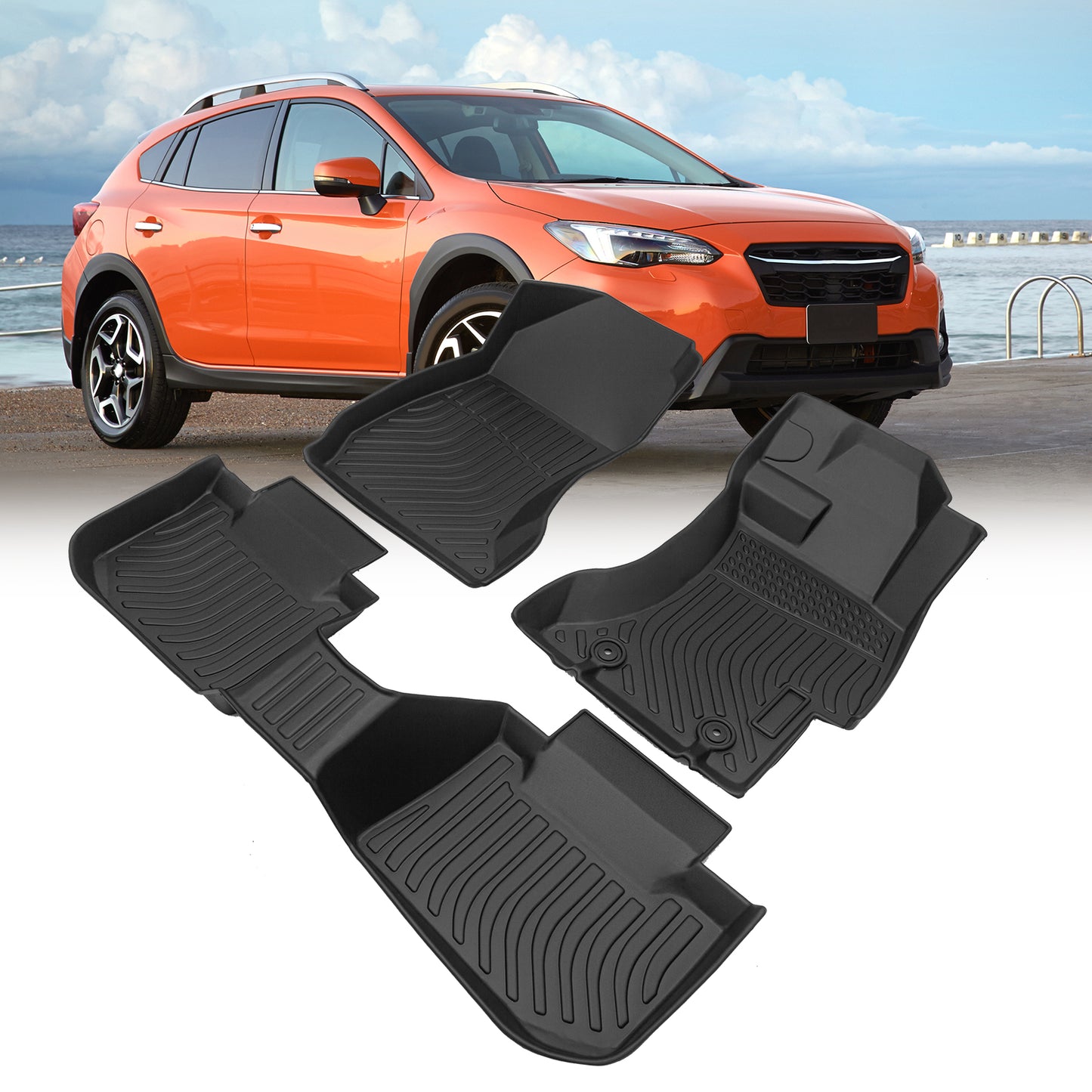 Car Floor Mats compatible with 2013-2017 Subaru Crosstrek / XV Black All-Weather TPE Rubber