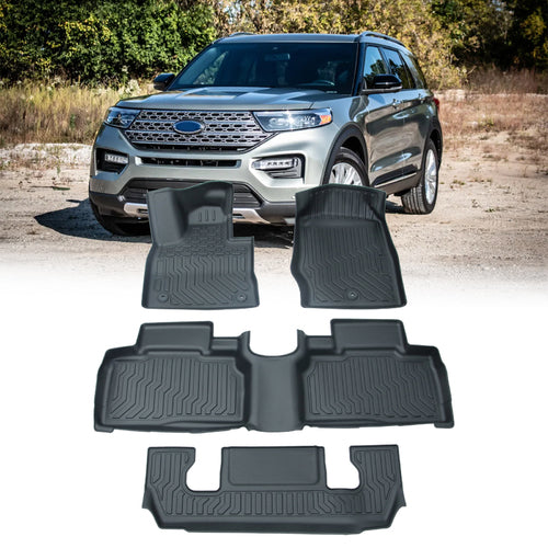 All Weather 3D Floor Mats compatible with 2020 2021 2022 2023 Ford Explorer TPE 4PCS Liners